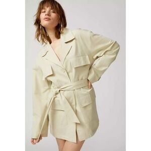 Lioness Giselle Women Sm Beige Cotton Belted Tan Safari Trench Coat Mini Dress